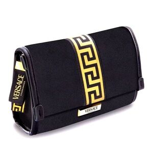 Versace fragrance Black Pouch Clutch Travel Bag w/Gold Greek Key Design